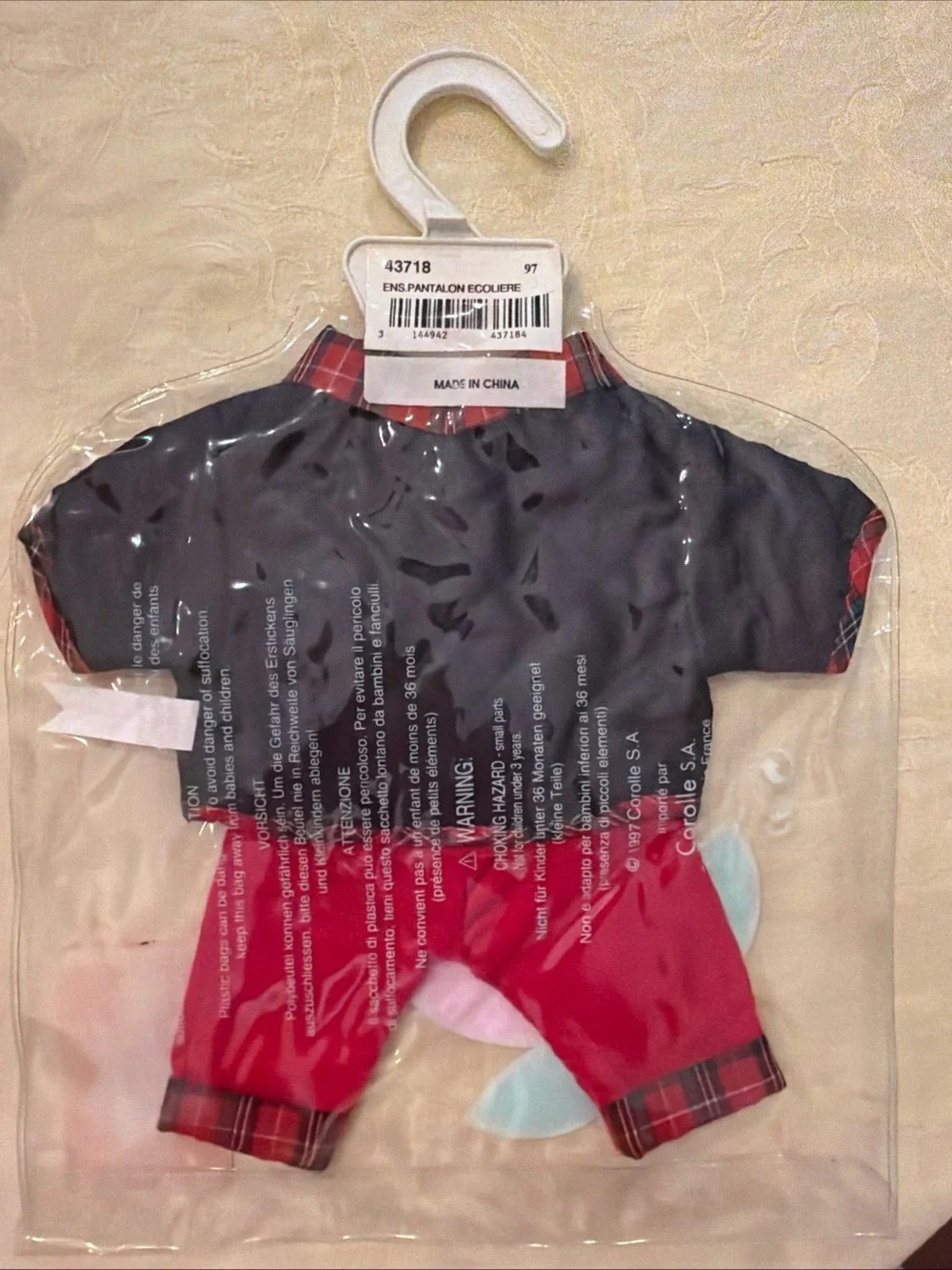 Corolle Blue  Jacket With Red Corduroy Pants Plaid Trim Fits a 11-12